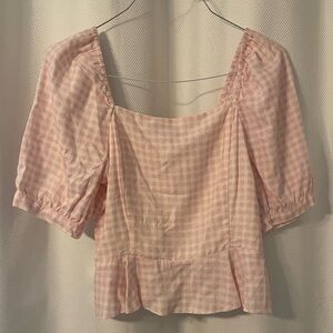 Draper James Light Pink square neck Checkered Blouse